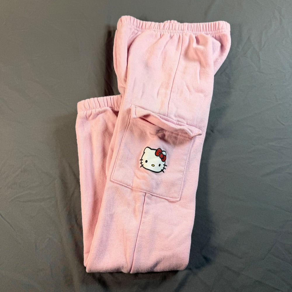Hello Kitty Sanrio Pink Cargo Sweatpants Girls Size 12 Embroidered Joggers